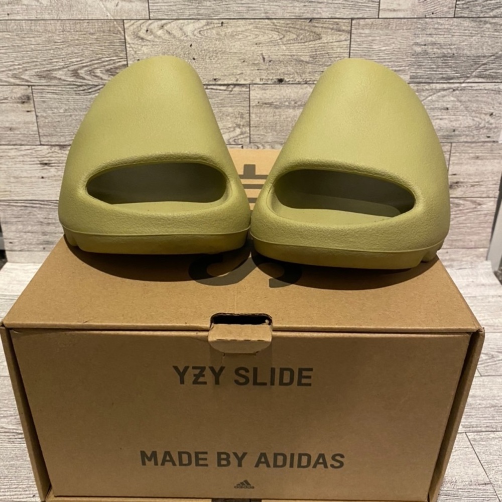Green Yeezy slides